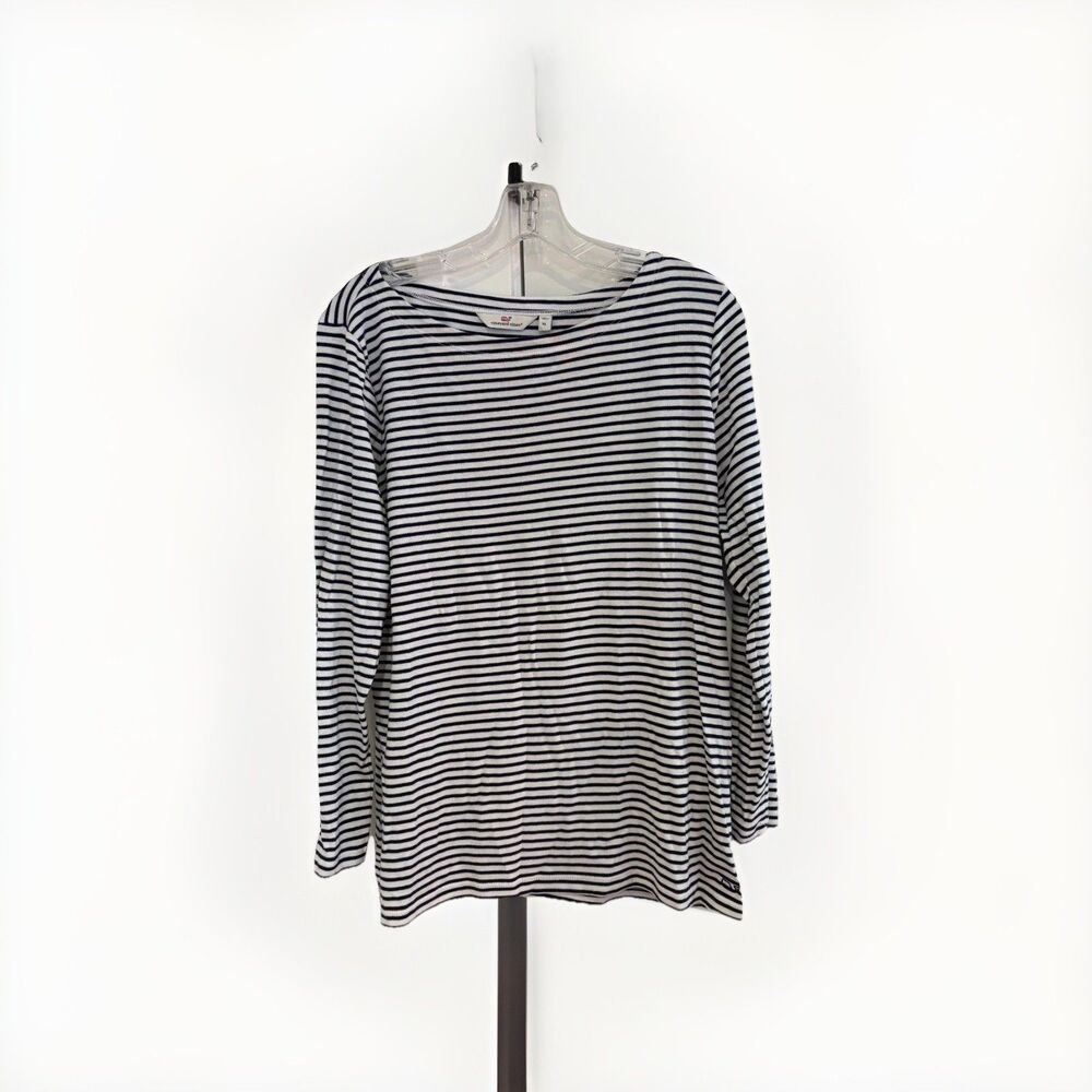 VINEYARD VINES Shirt Women’s Size XL Supima cotton long sleeve blue striped EUC